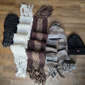 Cozy Knit Scarf and Hat Lot with Gloves